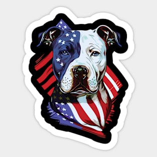 American Pitbull with US stars and stripes Flag Illustration Sticker